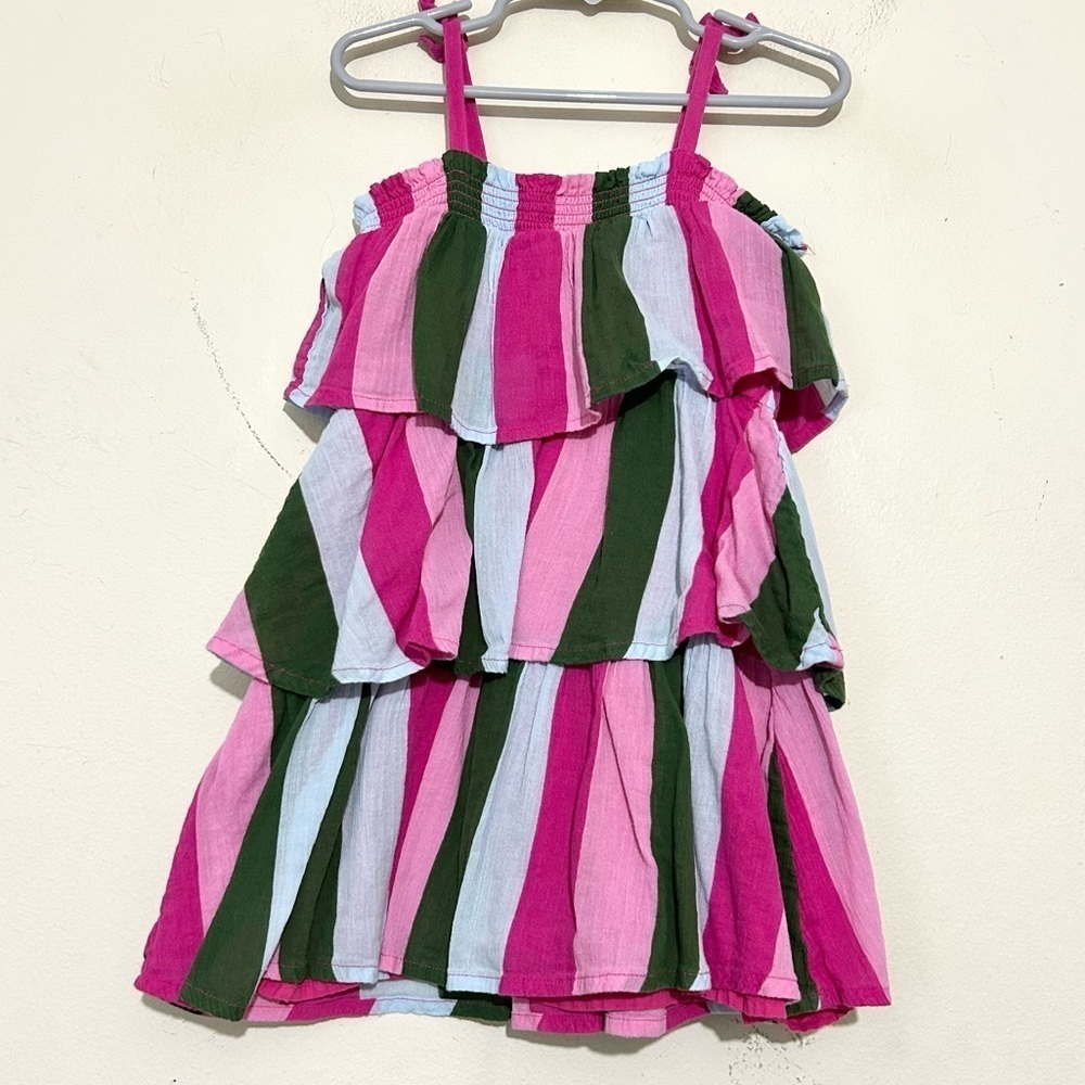 Janie and Jack Tiered Ruffle Striped Raspberry Rose Dress SIZE 4